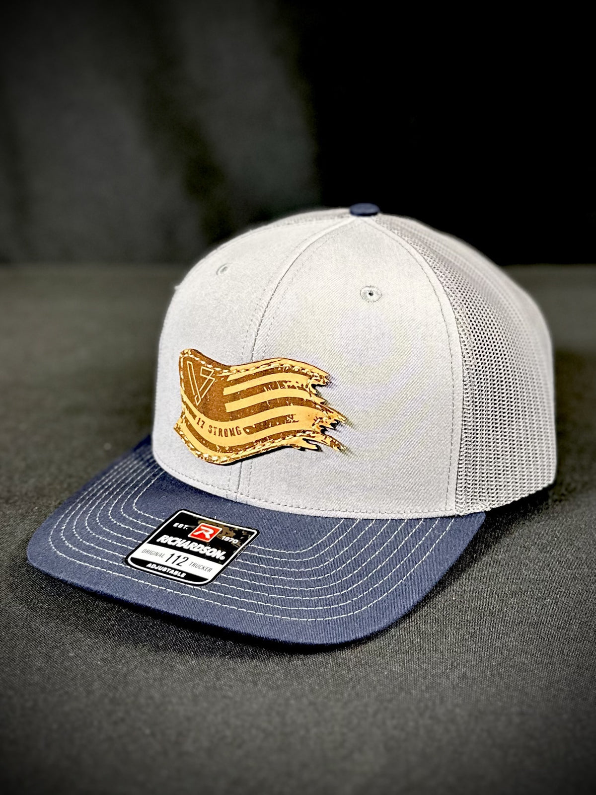 Trucker Hat - Tri Color Grey/Charcoal/Navy - Rustic Flag Patch