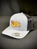 Trucker Hat - Split Heather Grey/Black - Rustic Flag Patch