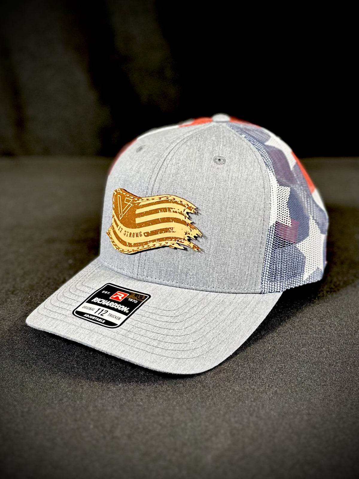 Trucker Hat - Heather Grey/Stars & Strips - Rustic Flag Patch