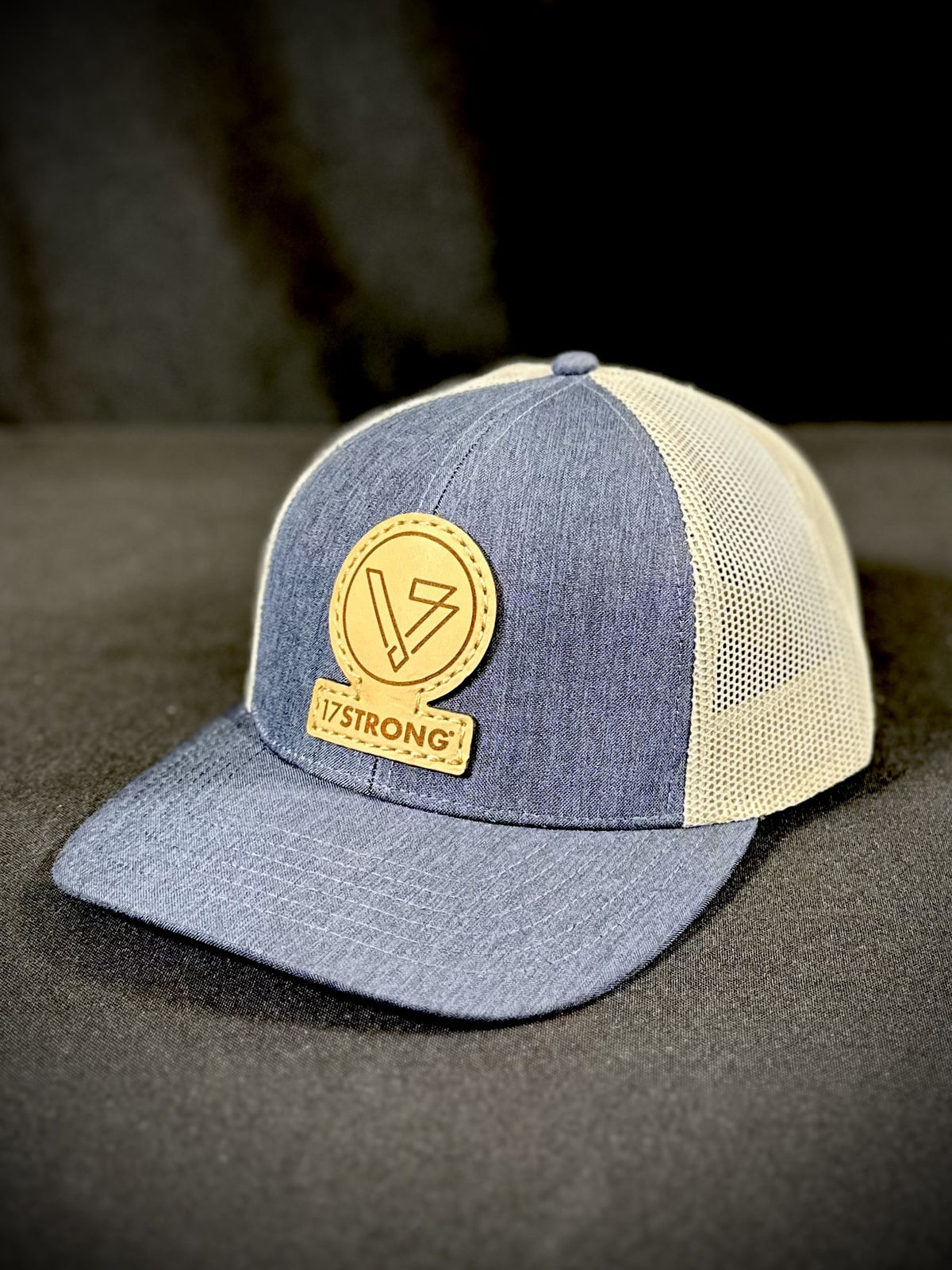 Trucker Hat - Split Navy Heather/Cream - Logo Patch